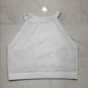 aerie White Ribbed Halter Crop Tank